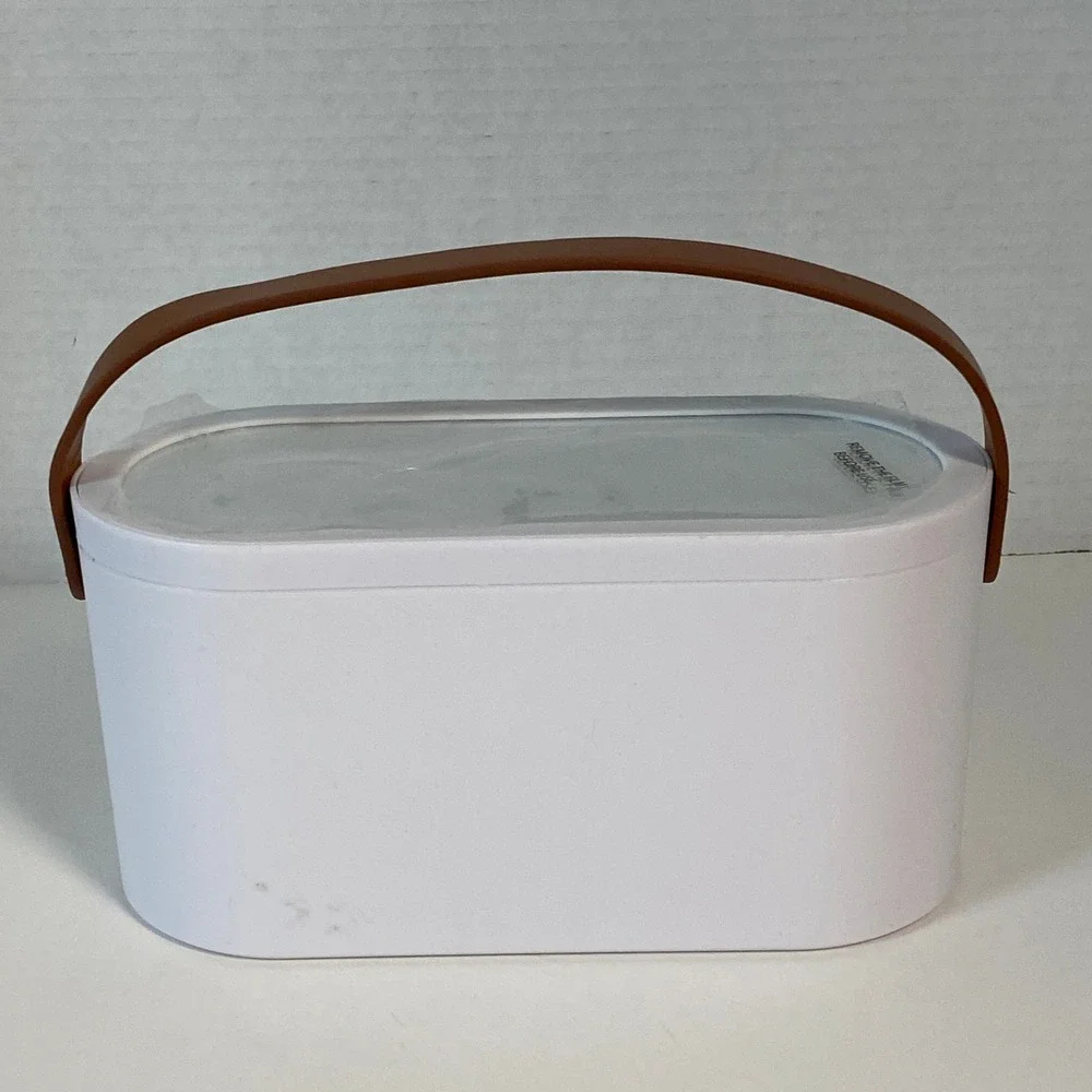 Portable Makeup Organizer Box with Mirror Lid White Vanity Travel Case Storage
